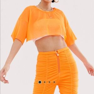 Orange Mesh Crop Top